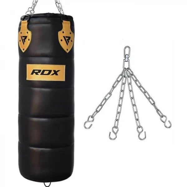 مجموعة حقائب ملاكمة احترافية RDX P1 4FT 2-IN-1 مصنوعة من الجلد ذو اللون الأسود