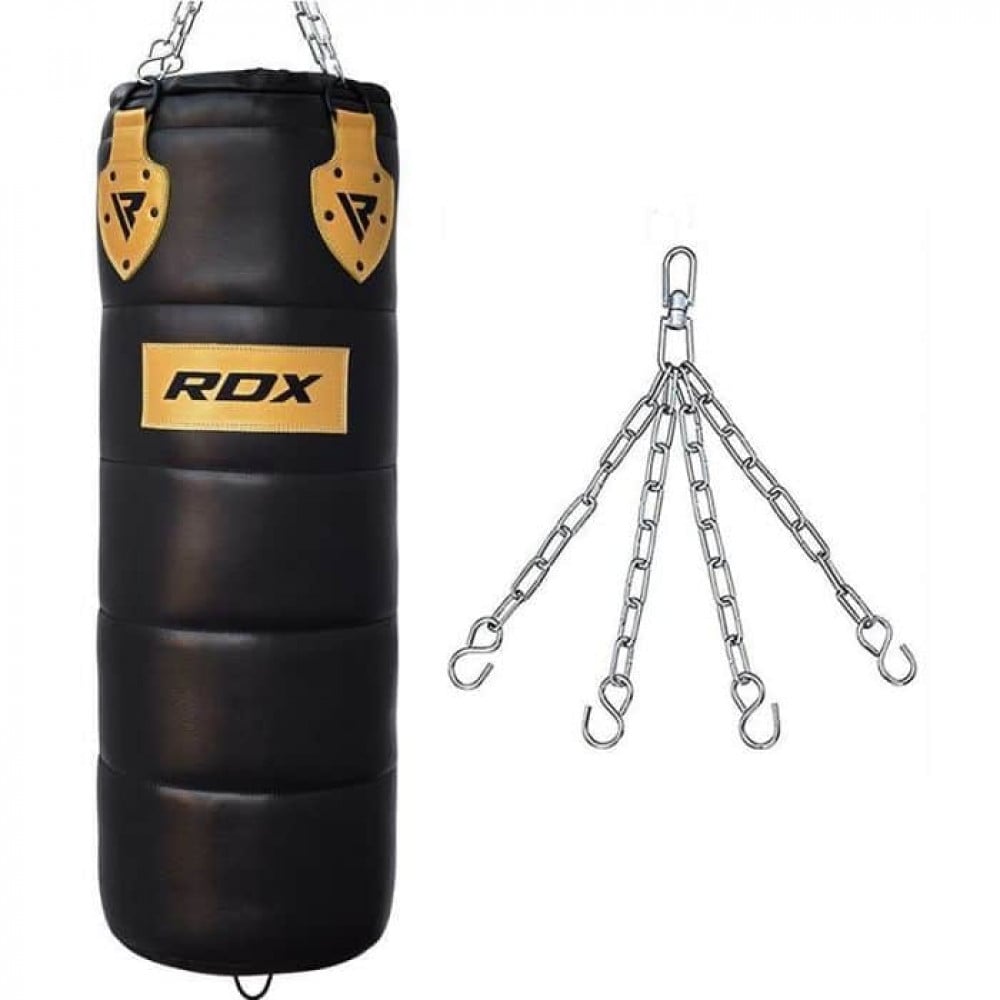 مجموعة حقائب ملاكمة احترافية RDX P1 4FT 2-IN-1 مصنوعة من الجلد ذو اللون الأسود