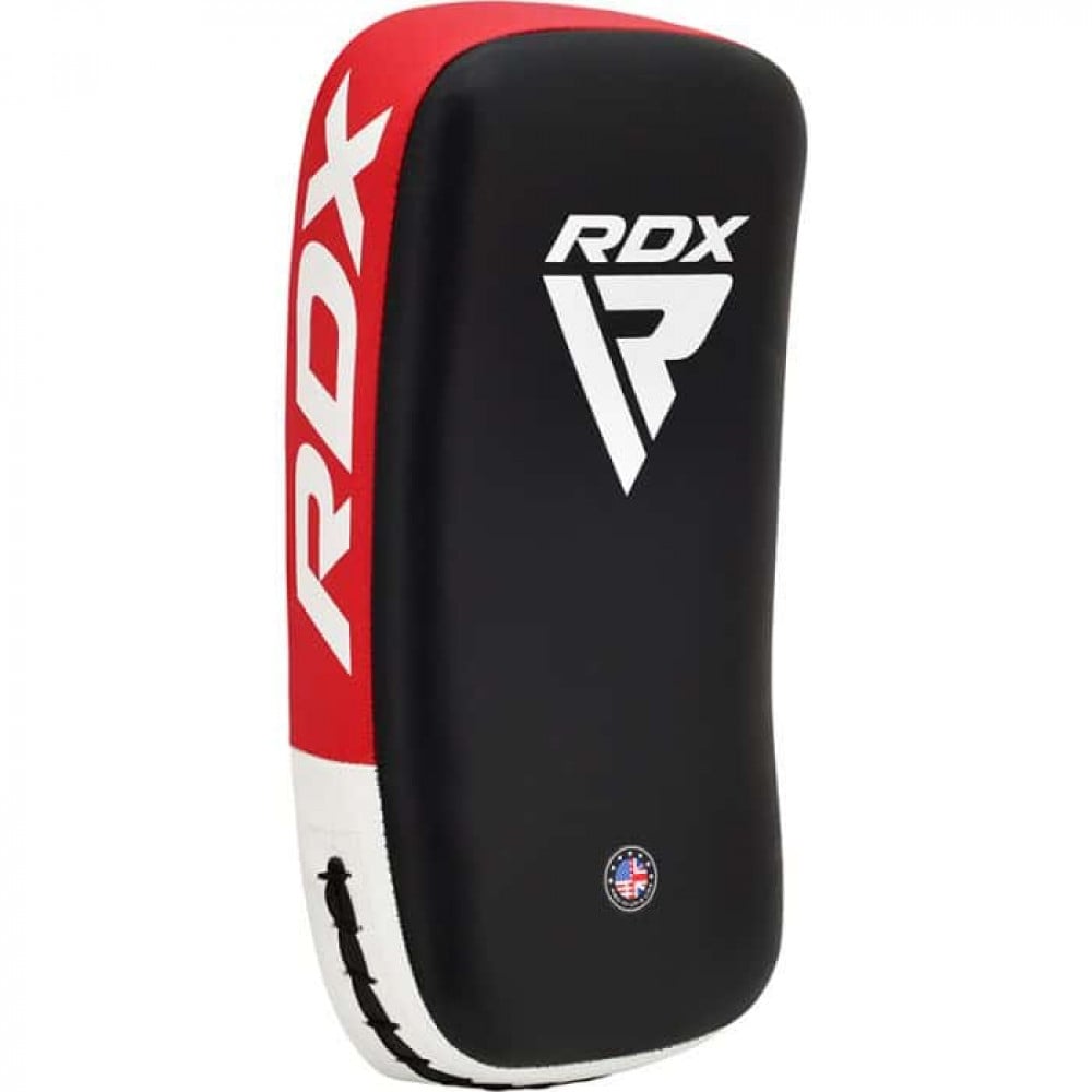وسادة الركل التايلاندية المنحنية RDX T1 من جلد البولي يوريثان باللون الأحمر/الأبيض/الأسود