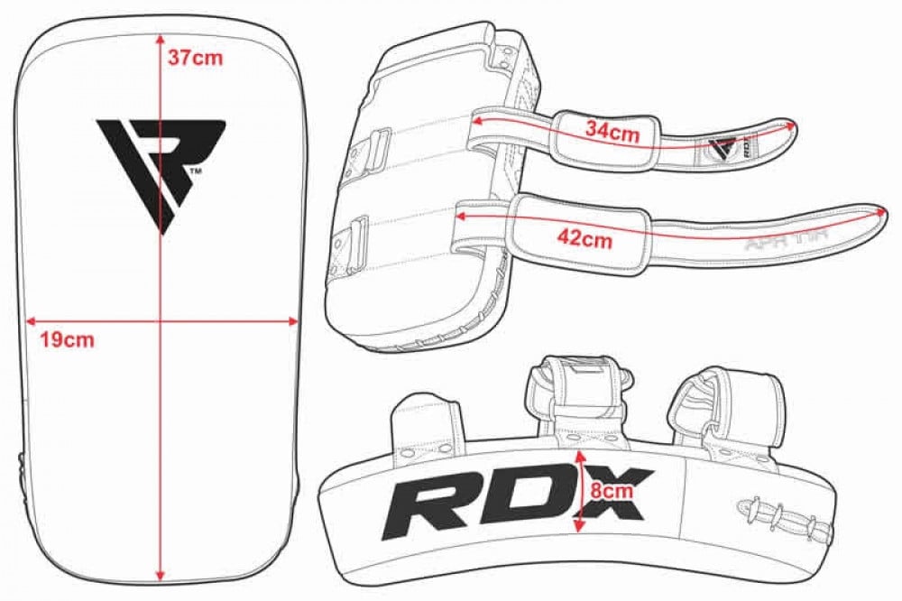 وسادة الركل التايلاندية المنحنية RDX T1 من جلد البولي يوريثان باللون الأحمر/الأبيض/الأسود